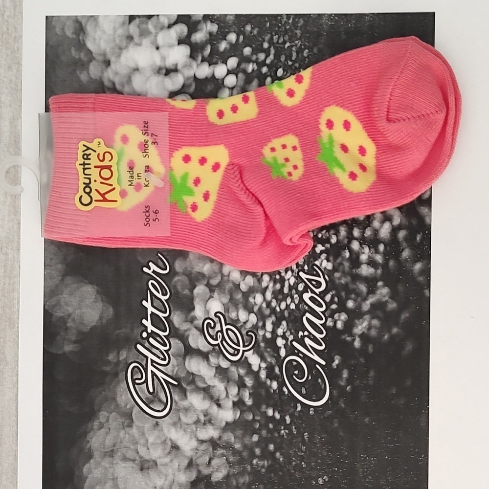 Country Kids Coral Strawberry Print Socks Size 1-2 Yrs